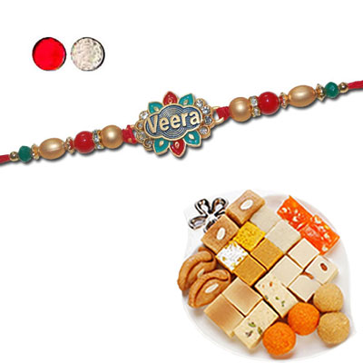 "Rakhi - FR- 8590 A (Single Rakhi), 500gms of Assorted Sweets - Click here to View more details about this Product
